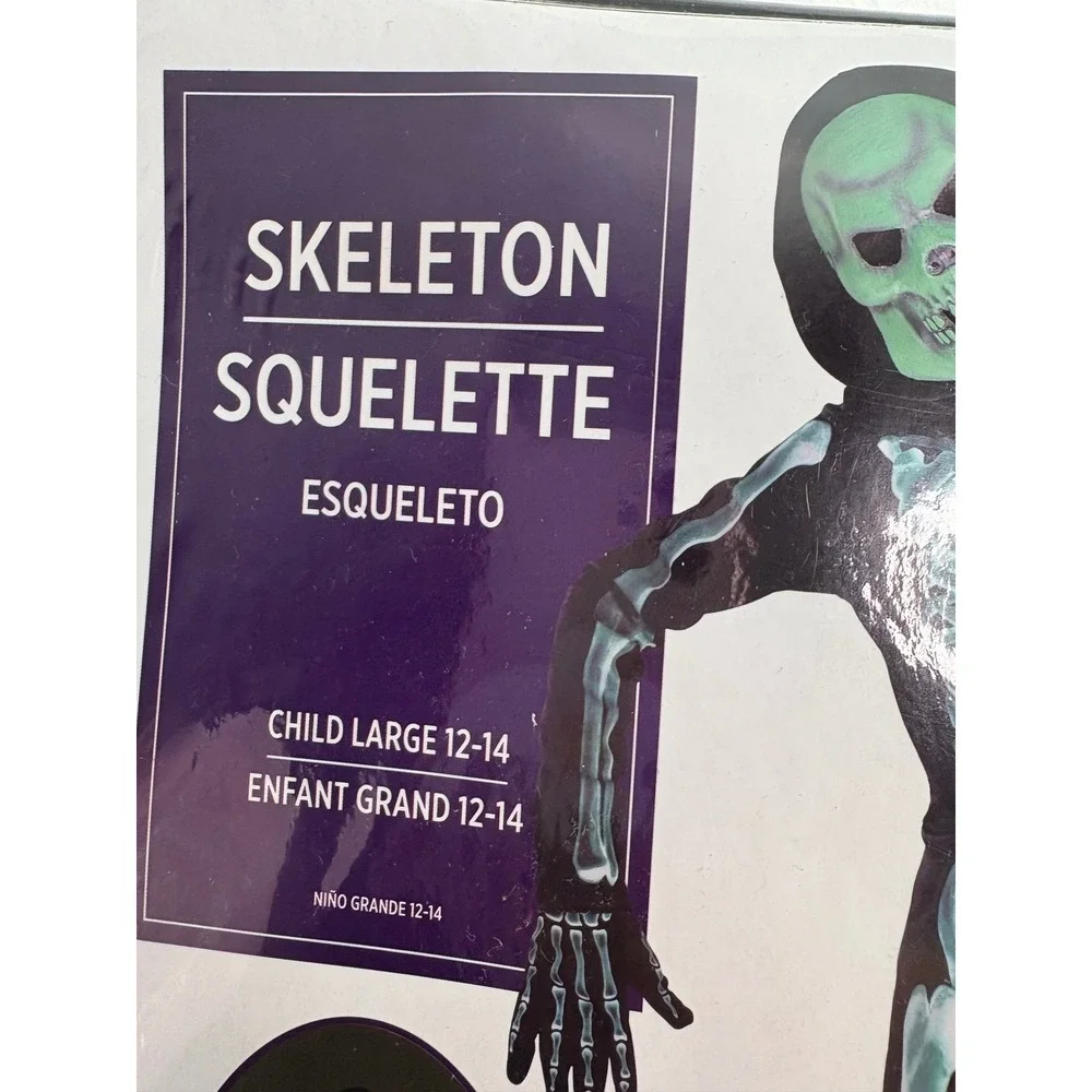 Kids Skeleton Costume Jumpsuit Glow in the Dark Halloween Large 12-14